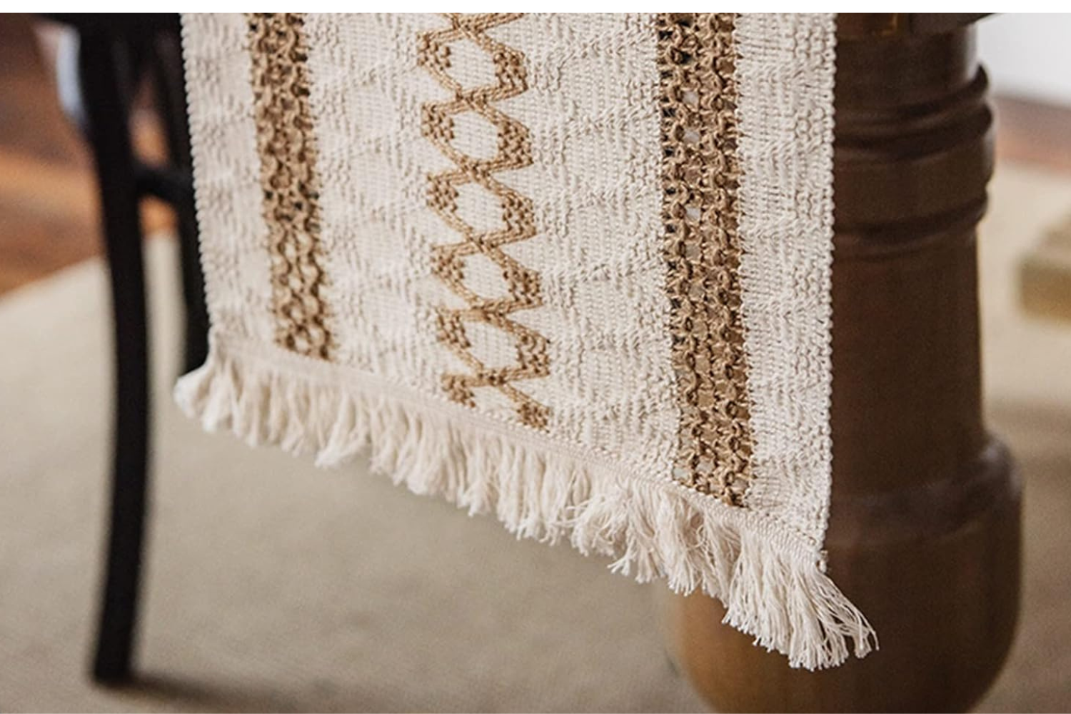 376-005 Jute-Striped Woven Table Runner/Bed Runner with Tassel - 78.5 ...