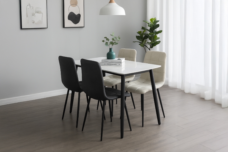 Picture of SAROTO 51" Sintered Stone Top 5PC Dining Set (Gloss White Table)
