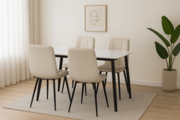 Picture of SAROTO 51" Sintered Stone Top 5PC Dining Set (Gloss White Table)