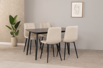Picture of SAROTO 51" Sintered Stone Top 5PC Dining Set (Matte Grey Table + 4 Creamy White Chairs)