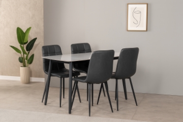 Picture of SAROTO 51" Sintered Stone Top 5PC Dining Set (Matte Grey Table + 4 Charcoal Chairs)