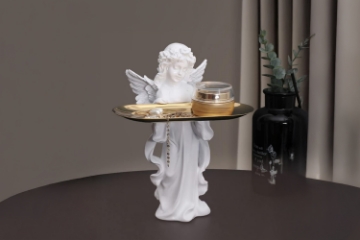 Picture of  374-003 Angel Statue Resin Figurine Sculpture with Jewelry Tray (5.5"x12")