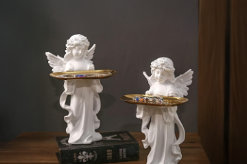 Picture of  374-003 Angel Statue Resin Figurine Sculpture with Jewelry Tray (5.5"x12")
