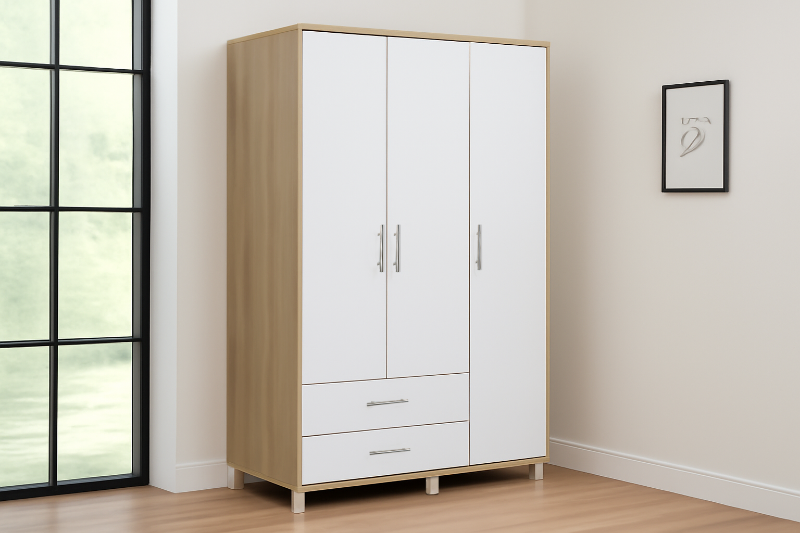 Picture of DUBLIN 3-Door 2-Drawer Wardrobe (White + Oak Color)