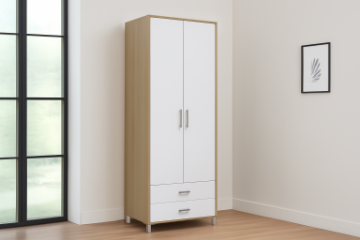 Picture of DUBLIN 2-Door 2-Drawer Wardrobe (White + Oak Color)
