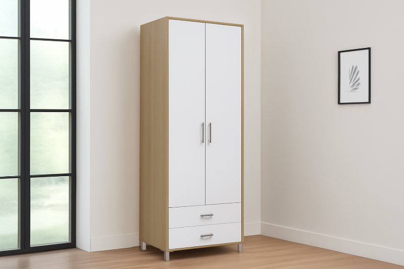 Picture of DUBLIN 2-Door 2-Drawer Wardrobe (White + Oak Color)