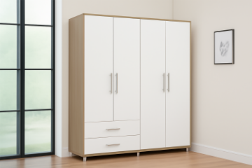 Picture of DUBLIN 4-Door 2-Drawer Wardrobe (White + Oak Color) 