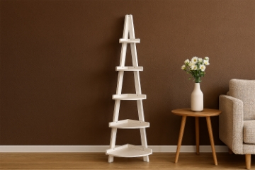 Picture of SOLANUS PYRAMID 5-Tier Corner Bookshelf (Off-White)