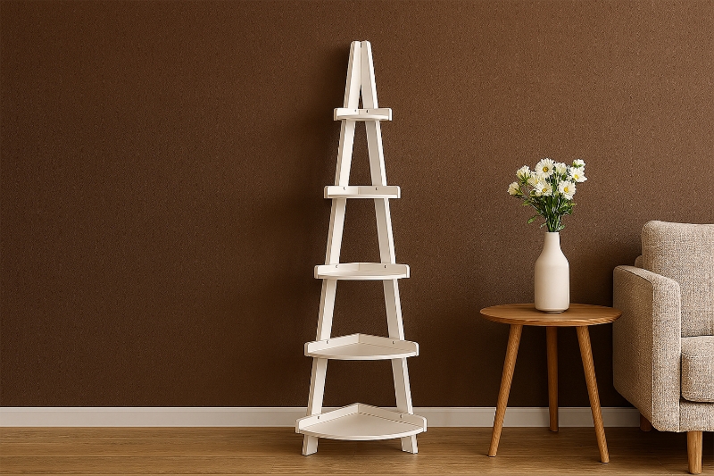Picture of SOLANUS PYRAMID 5-Tier Corner Bookshelf (Off-White)