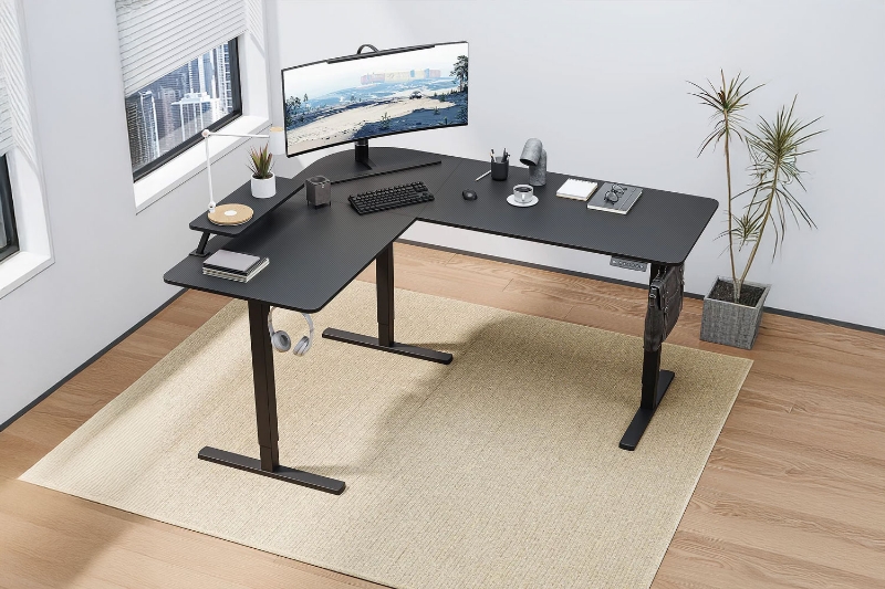 Picture of NEXUS 63" L-Shaped Electric Height-Adjustable Standing Desk with LED Display and USB Charging Port (Black)