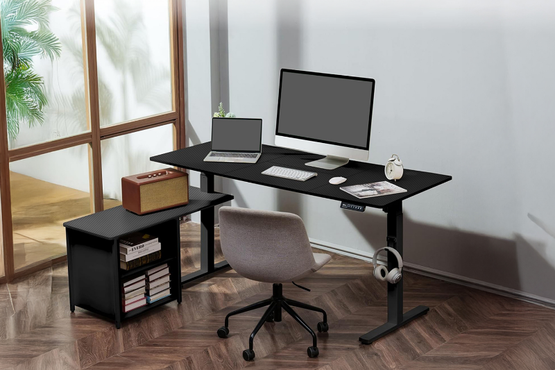 Picture of NEXUS 63" Electric Height-Adjustable Standing Desk With Side Cabinet Shelf & LED Display & USB Charging Port (Black)