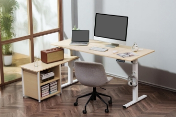 Picture of NEXUS 63" Electric Height-Adjustable Standing Desk With Side Cabinet Shelf & LED Display & USB Charging Port (Oak)