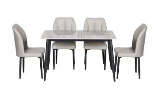 Picture of MIKASA 47" Sintered Stone Top 5PC Dining Set (Grey Table + 4 Light Grey Chairs)