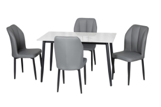 Picture of MIKASA 47" Sintered Stone Top 5PC Dining Set (Crisp-White Table + 4 Dark Grey Chairs)