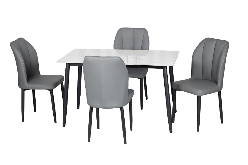 Picture of MIKASA 47" Sintered Stone Top 5PC Dining Set (Crisp-White Table + 4 Dark Grey Chairs)