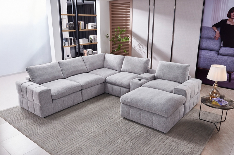 Picture of LUXEON Sectional Modular Sofa Range with Ottoman & Storage Console Hidden Cup Holders & Wireless Charging & USB Ports