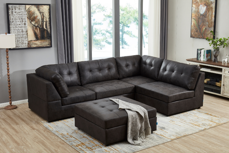 Picture of AUSTEN Foil-Printed Fabric Modular Sectional Sofa Range - 5PC Big Combo Set (Armlessx2 + Arm Facing Leftx1 + Arm Facing Rightx1 + Ottomanx1)