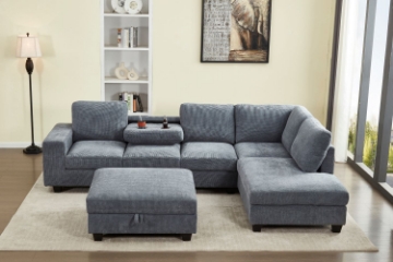 Picture of OSAKA Sectional Sofa with Storage Ottoman, Flip-Back Hidden Cup Holders & USB Port (Grey)