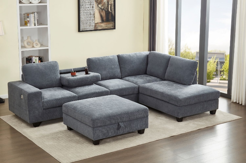 Picture of OSAKA Sectional Sofa (Grey) - Chaise Facing Right with Ottoman