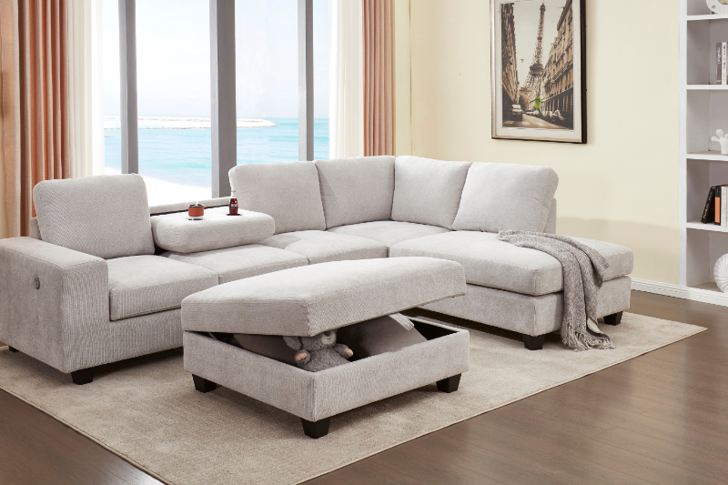 Picture of OSAKA Sectional Sofa (Beige) - Chaise Facing Right with Ottoman