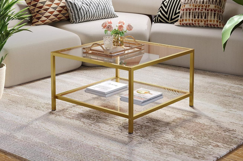Picture of TOBAGO 27" Square Tempered Glass Coffee Table (Golden)