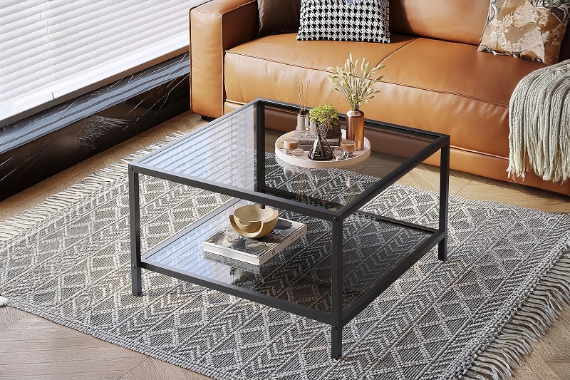 Picture of TOBAGO 27" Square Tempered Glass Coffee Table (Black)