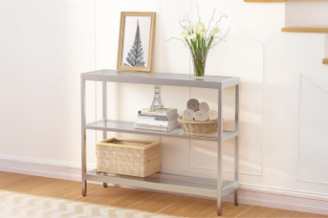 Picture of JOSEF 35.5" Tempered Glass Console Table with 3 Tiers (Silver)