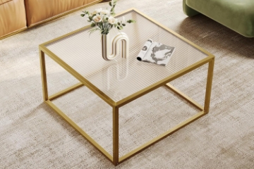 Picture of TOBAGO 27" Square Ribbed Tempered Glass Coffee Table
