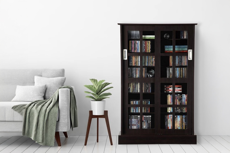 Picture of BOWERY 49"X32" Sliding Door Glass Display Cabinet/CD Storage Shelf