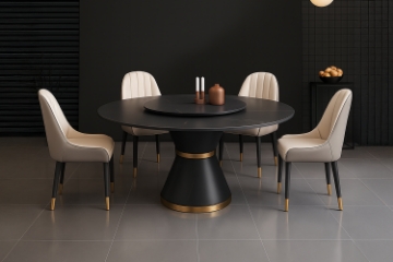 Picture of ORBIT 53" Round Black Sintered Stone Dining Table with Lazy Susan