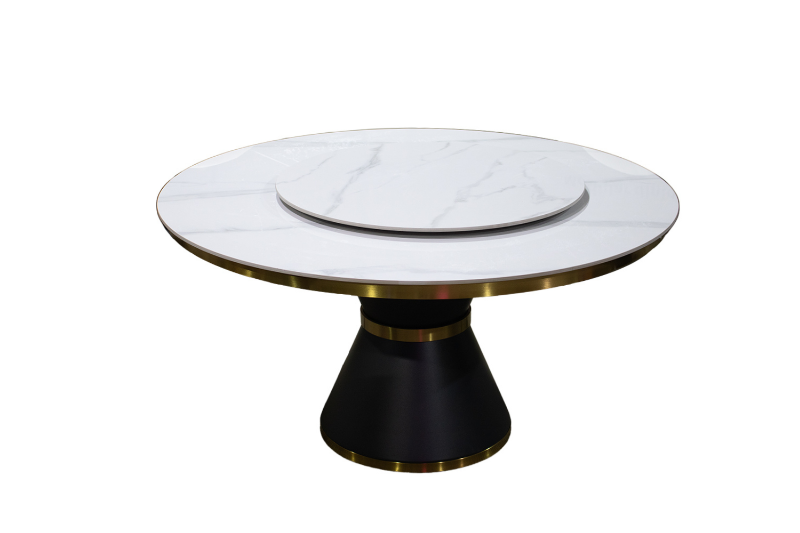 Picture of ORBIT 59" Round White Sintered Stone Dining Table with Lazy Susan