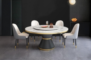 Picture of ORBIT 59" Round White Sintered Stone Dining Table with Lazy Susan