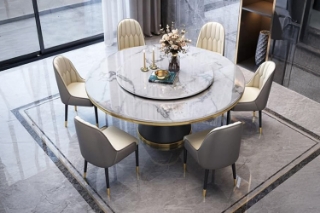 Picture of ORBIT 59" Round Rotating Sintered Stone Top Dining Set (White Top) - 7PC