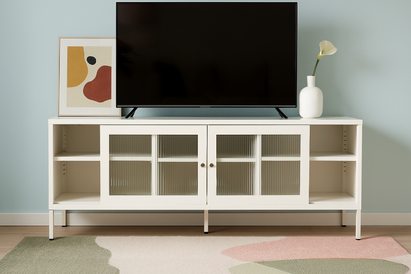 Picture of STARK Steel Frame 59" Sliding Door TV Stand (Cream)