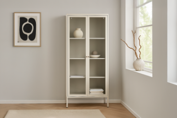 Picture of STARK Steel Frame 71"x31.5" 2-Door Transparent Glass Display Cabinet (Cream)