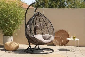 Picture of MALAM Outdoor Double Seat Rattan Hanging Egg Chair (Black)