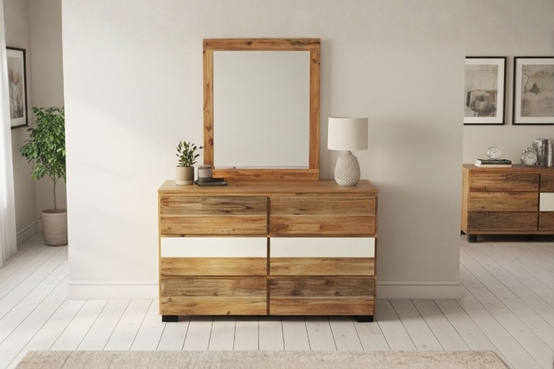 Picture of LEAMAN Acacia Wood Dresser with Mirror