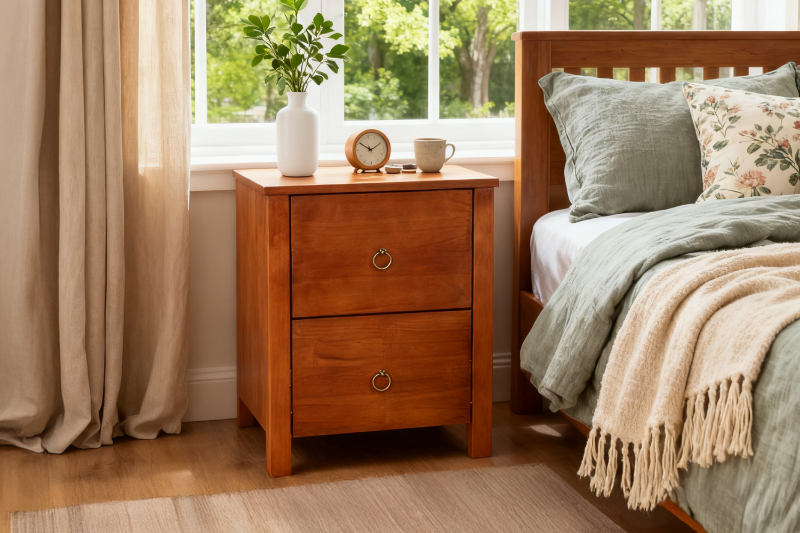 Picture of METRO 2-Drawer Solid Pine Wood Bedside Table  (Honey)