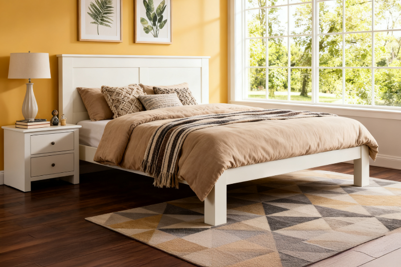 Picture of METRO Solid Pine Wood Eastern Bed Frame in Twin/Double/Queen/Eastern King Size (White)