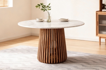 Picture of ALLEY D51" Solid Acacia Wood Round Dining Table with Marble Top