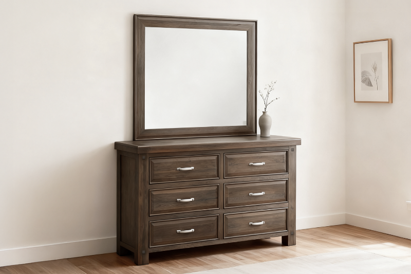 Picture of WESTMINSTER  6-Drawer Solid Oak Dresser with Mirror (Classic Walnut)