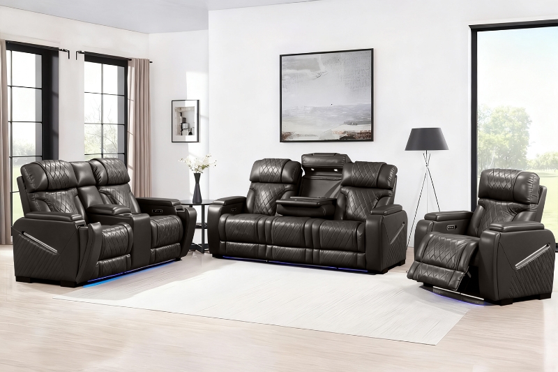 Picture of CALVIA Duo Motor Zero Gravity Adjustable Headrest Reclining Sofa Range with USB Port & LED Lighting + Cup Holders & Reading Lights (Grey)