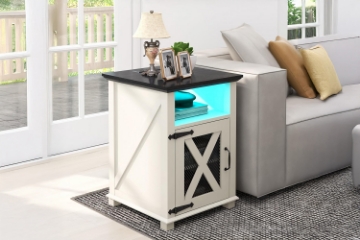 Picture of TOVIA 1-Door Nightstand/Side Table with LED Light & AC Outlets & USB & Type-C Charging Ports (Off White)
