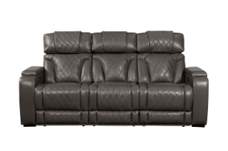 Picture of CALVIA Duo Motor Zero Gravity Adjustable Headrest Reclining Sofa Range (Grey) - Sofa with USB Port & LED Lighting + Cup Holders & Reading Lights (3RRC)