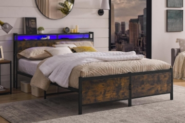 Picture of HOMCOM Platform Bed Frame with Storage Headboard and LED Light in Double Size