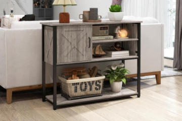 Picture of BESTIER Console Table with Storage Cabinet and Shelves (Grey)