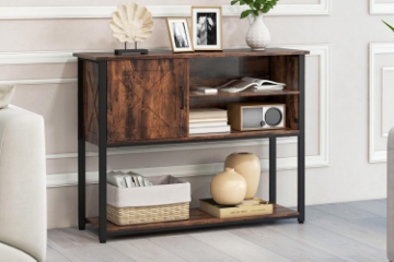 Picture of BESTIER Console Table with Storage Cabinet and Shelves (Brown)