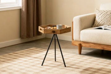 Picture of RUSSELL Hexagonal Reclaimed Pine Wood Tray Side Table