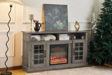 Picture of GRACIE 58.5" TV Stand with Electric Fireplace  & Charging Station (Grey)