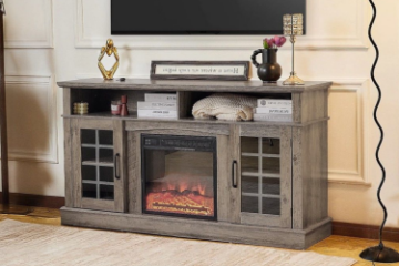 Picture of GRACIE 58.5" TV Stand with Electric Fireplace  & Charging Station (Grey)